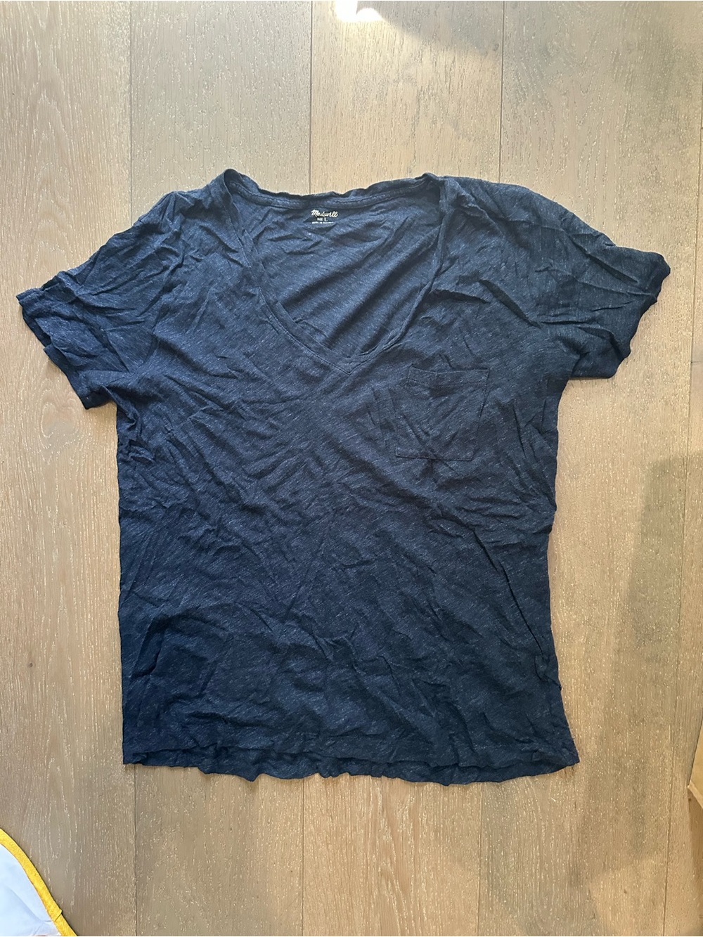 Madewell Heather Navy V Neck Pocket Tee Size